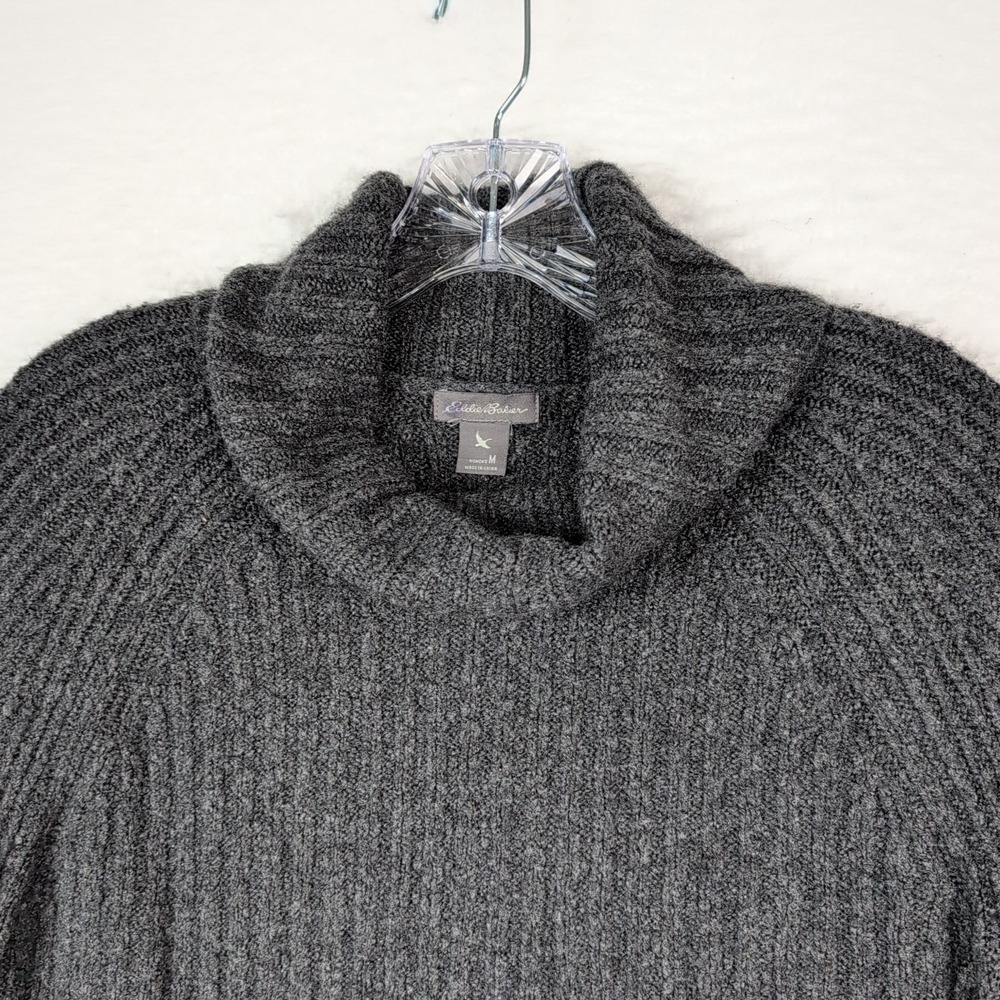 Eddie Bauer Turtleneck Sweater Women's Medium Ribbed Stretch Wool Blend Gray